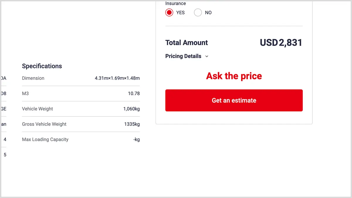 Image illustrant le processus de réservation d'un véhicule, mettant en évidence l'option « Obtenir un devis » pour les véhicules non disponibles pour la réservation directe.